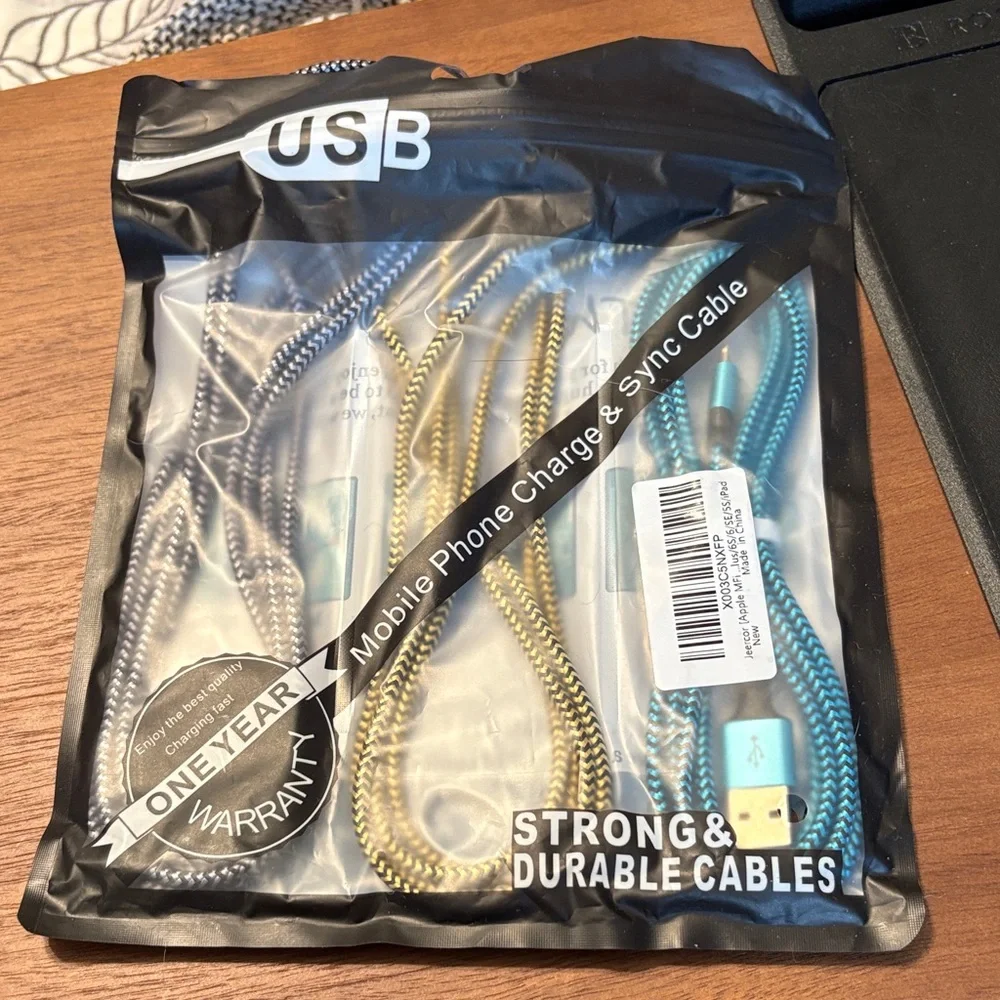 USB Mobile Phone Charge & Sync Cables - Gold, Silver, Blue